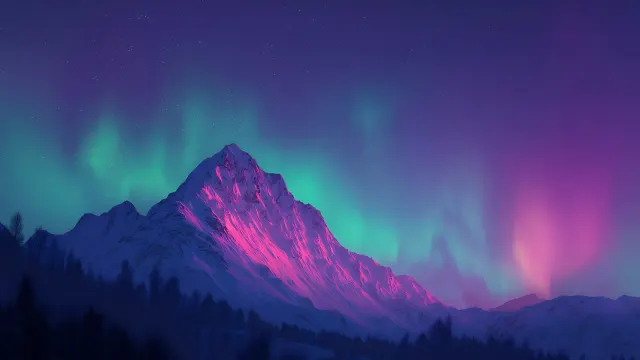 Snowy Mountain Peak Aurora Borealis wallpaper on Pixipics