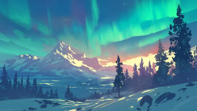 Snowy Twilight Northern Lights wallpaper on Pixipics