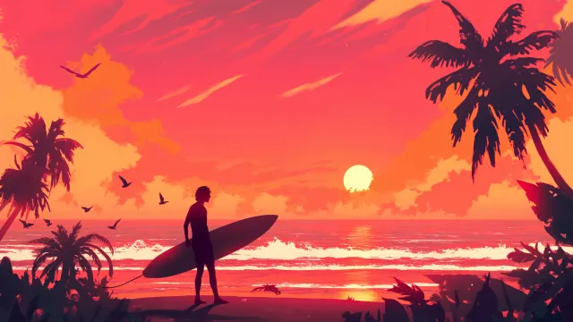 Surfer Sunset Ocean View wallpaper on Pixipics