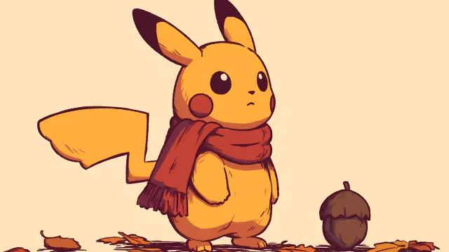 Pokemon Pikachu Chibi Autumn Scarf Acorn wallpaper on Pixipics