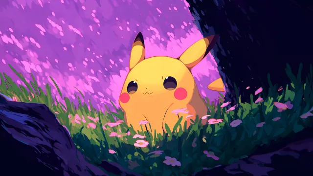 Pokemon Pikachu Twilight Flower Field wallpaper on Pixipics