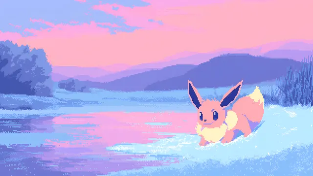 Pokemon Eevee Slides On Frozen Pond wallpaper on Pixipics