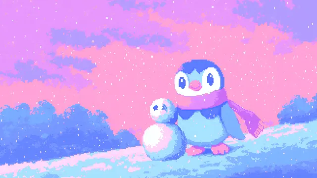Pokemon Piplup Making Snowman Pixel wallpaper on Pixipics