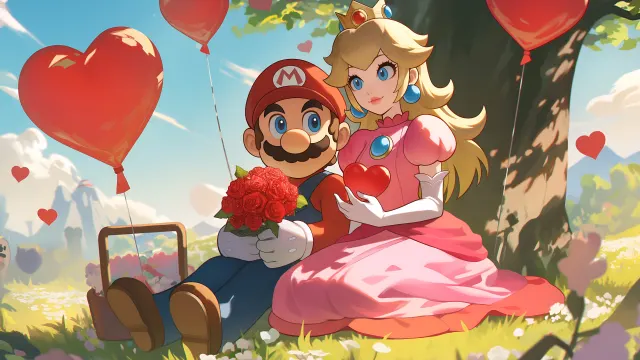 Mario Princess Peach Romantic Valentines wallpaper on Pixipics