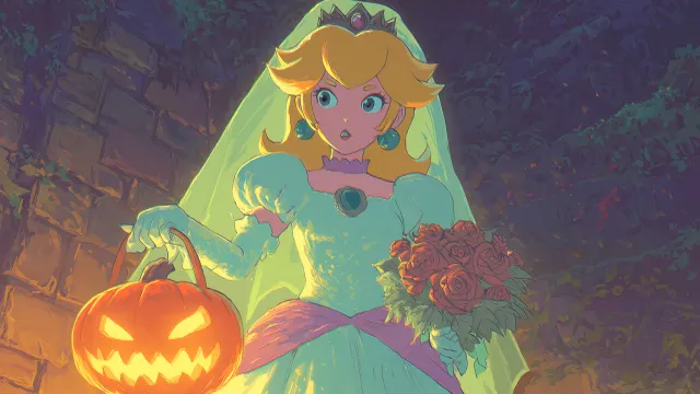 Super Mario Peach Haunted Ghost Bride Pumpkin Pail wallpaper on Pixipics