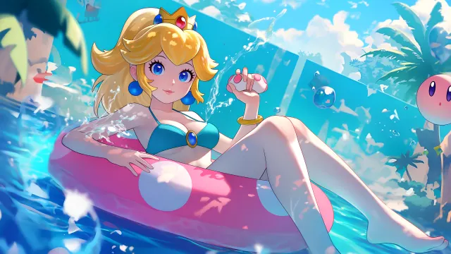 Super Mario Princess Peach Poolside Fun wallpaper on Pixipics