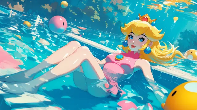Super Mario Princess Peach Poolside Relax wallpaper on Pixipics