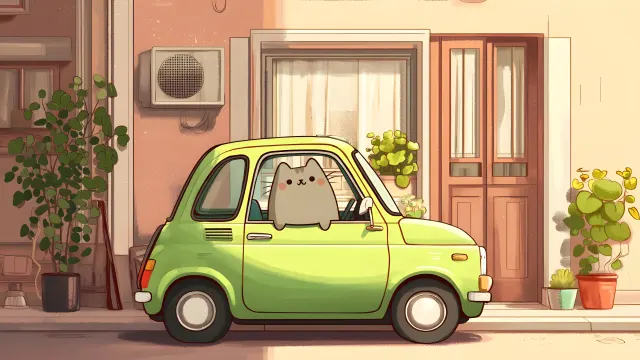Pusheen Driving Cute Car wallpaper on Pixipics