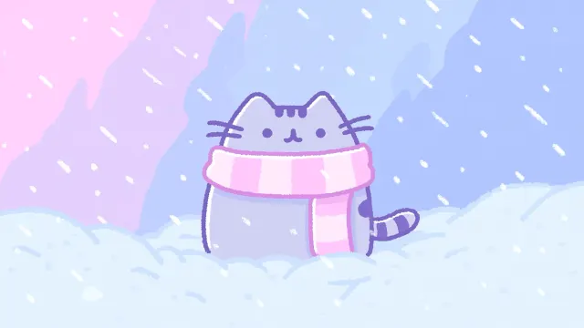 Pusheen The Cat Snowstorm Pink Scarf Pastel Winter Gif wallpaper on Pixipics
