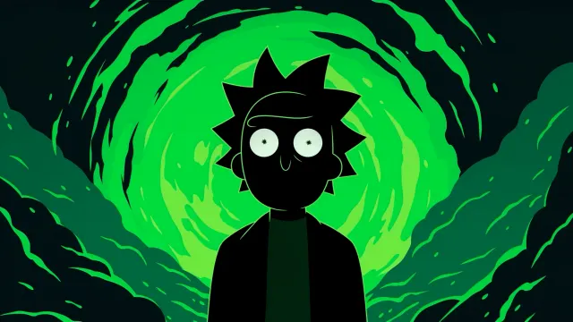 Rick Sanchez Monochrome Art Against Vibrant Green Gif wallpaper on Pixipics