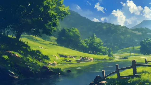 Mountain River Green Aesthetic wallpaper on Pixipics