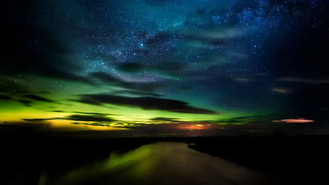 Nature Landscape Aurora Green Yellow River wallpaper on Pixipics