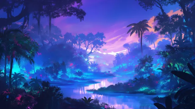 Neon Jungle River wallpaper on Pixipics