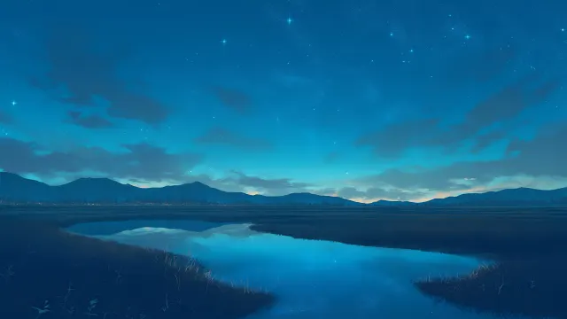 Night Sky With River Landscape wallpaper on Pixipics