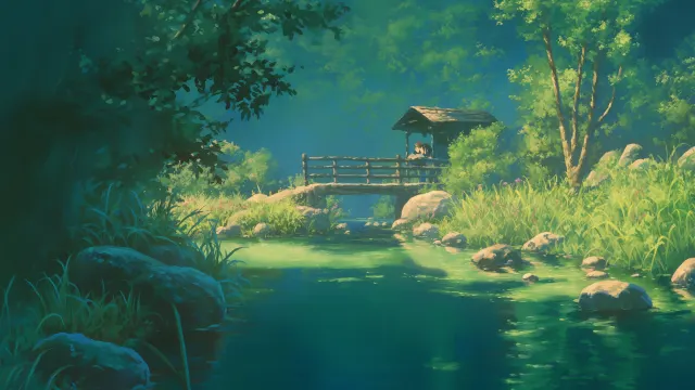 Summer River Wooden Bridge wallpaper on Pixipics
