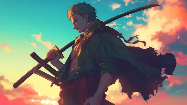 One Piece Zoro With His Swords At Sunset wallpaper on Pixipics