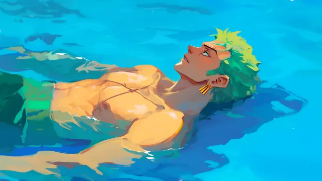 Roronoa Zoro Relaxing In The Pool wallpaper on Pixipics