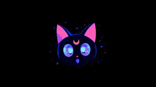 Luna Cat Sailor Moon Neon Glowing Face wallpaper on Pixipics