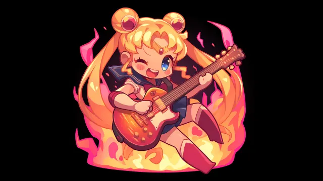 Sailor Moon Chibi Rock Star Flaming Guitar wallpaper on Pixipics