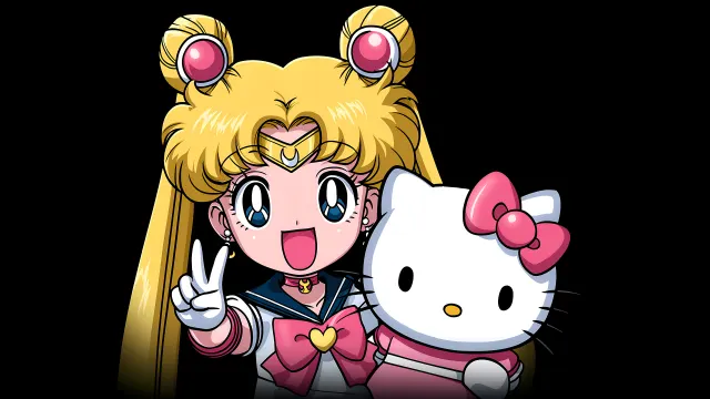 Sailor Moon Usagi Tsukino With Hello Kitty Peace Sign wallpaper on Pixipics