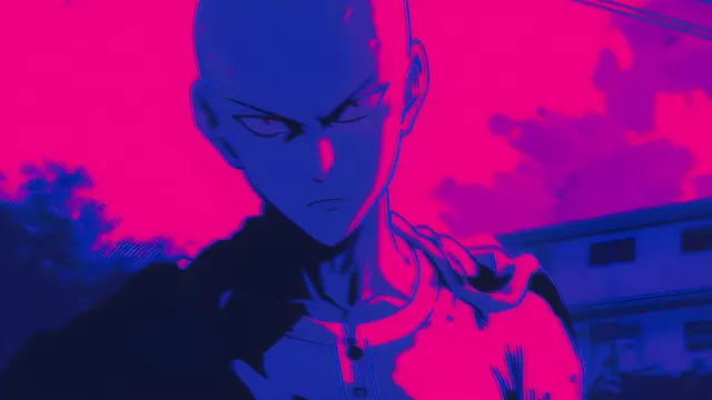 One Punch Man Saitama Neon Magenta wallpaper on Pixipics