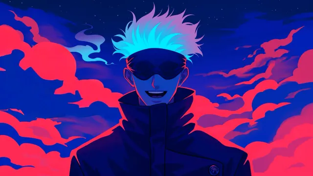 Gojo Satoru Blindfold Smile Blue Aura Clouds Gif wallpaper on Pixipics