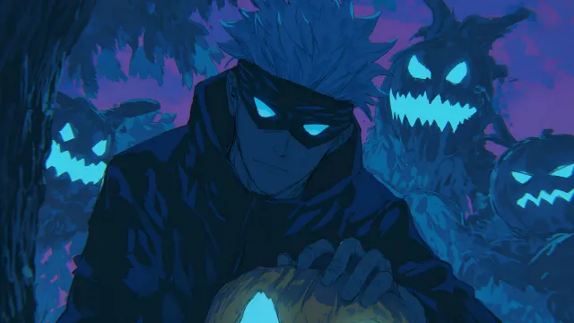 Gojo Satoru Spooky Jack O Lantern Glow wallpaper on Pixipics