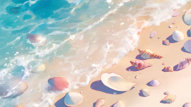 Pastel Seashells Gentle Waves wallpaper on Pixipics