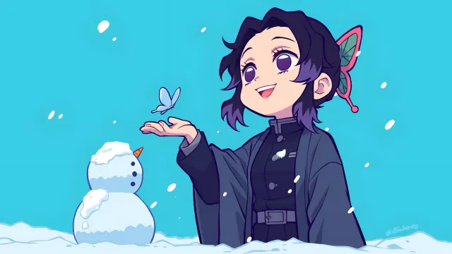 Demon Slayer Shinobu Chibi Smiling In Snow wallpaper on Pixipics
