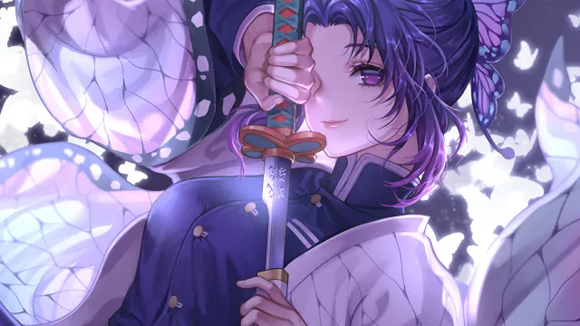 Demon Slayer Shinobu Kocho Purple Eyes Smile wallpaper on Pixipics