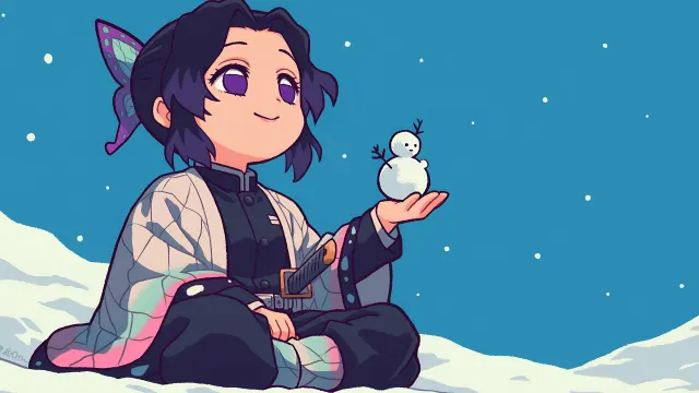 Demon Slayer Shinobu Kocho Tiny Snowman wallpaper on Pixipics