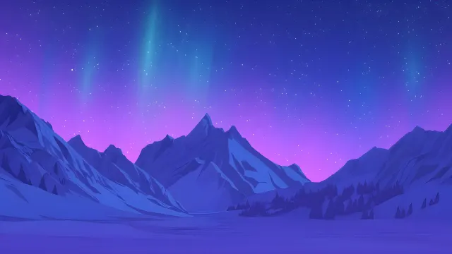 Aurora Borealis Snowy Mountain Purple Night wallpaper on Pixipics