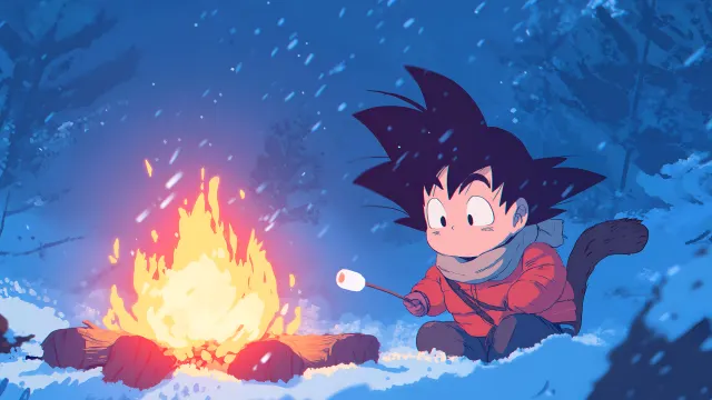 Dragon Ball Chibi Goku Roasts Marshmallows wallpaper on Pixipics