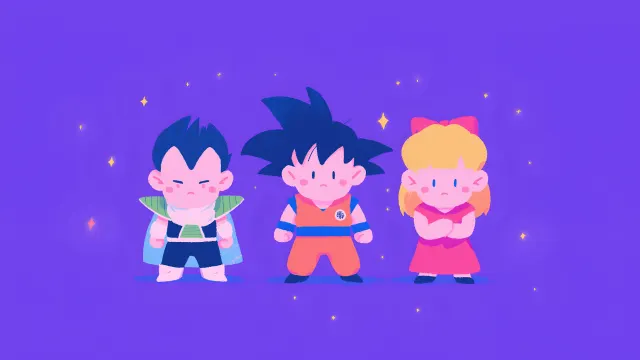 Dragon Ball Z Chibi Trio On Purple Sparkly wallpaper on Pixipics