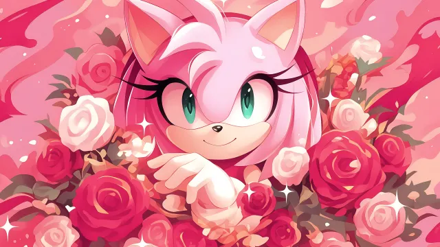 Amy Rose Among Pink Roses wallpaper on Pixipics