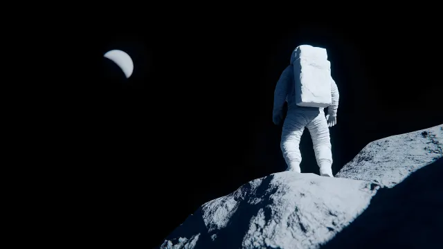 Space Exploration Astronaut Standing On Moon wallpaper on Pixipics