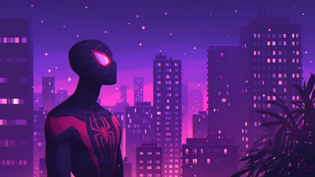 Miles Morales City Skyline Purple wallpaper on Pixipics
