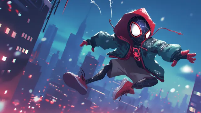 Spider Man Miles Morales Snowy City Swing wallpaper on Pixipics