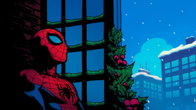 Spiderman Christmas Holly Berries Snowy City wallpaper on Pixipics