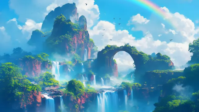 Lush Waterfalls Vibrant Landscape wallpaper on Pixipics