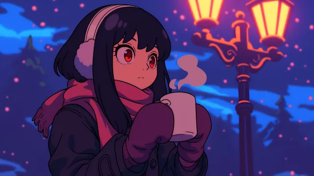 Yor Forger Sipping Cocoa Under City Streetlights wallpaper on Pixipics