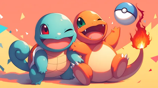 Pokemon Squirtle Charmander Playful Duo wallpaper on Pixipics