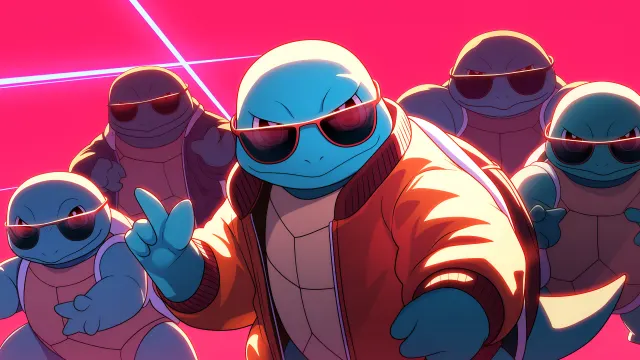 Squirtle Squad Hype Pose Retro Glow wallpaper on Pixipics