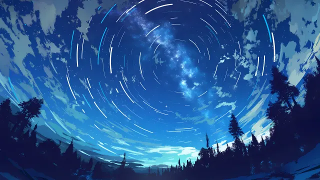 Star Trail Night Forest Sky Glow wallpaper on Pixipics