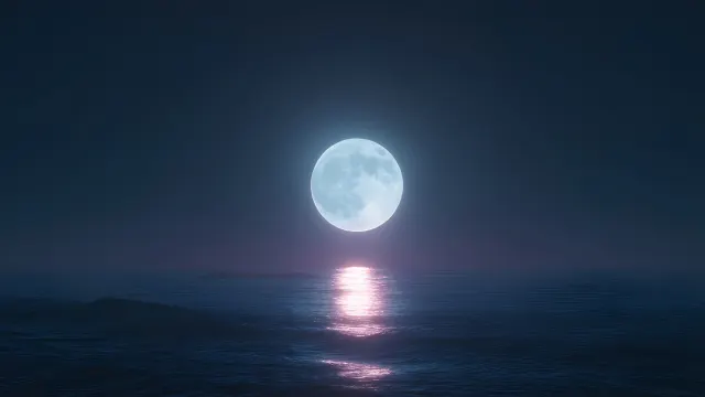 Surreal Full Moon Ocean Glow Night wallpaper on Pixipics