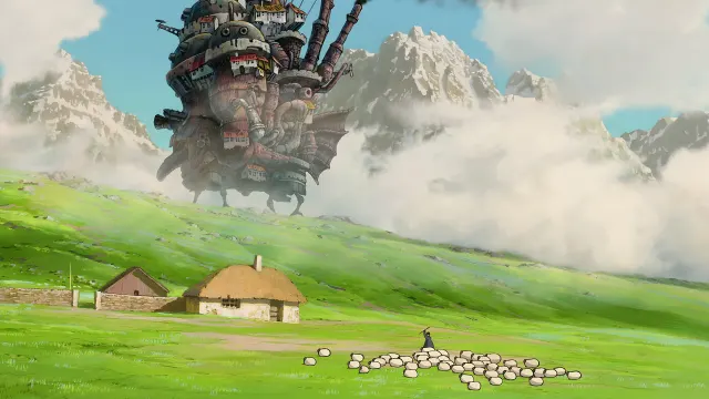 Howls Moving Castle Giant Walking Home Mountains wallpaper on Pixipics