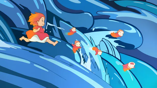 Ponyo Running On Giant Fish Waves wallpaper on Pixipics