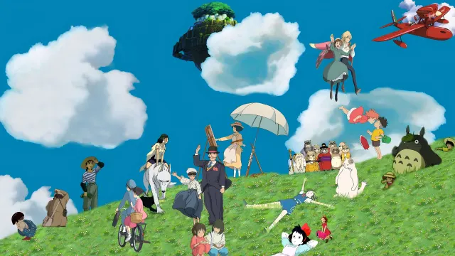 Studio Ghibli All Characters Grassy Hill wallpaper on Pixipics