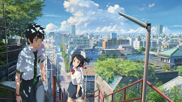 Your Name Taki And Mitsuha Meeting On The Stairs wallpaper on Pixipics
