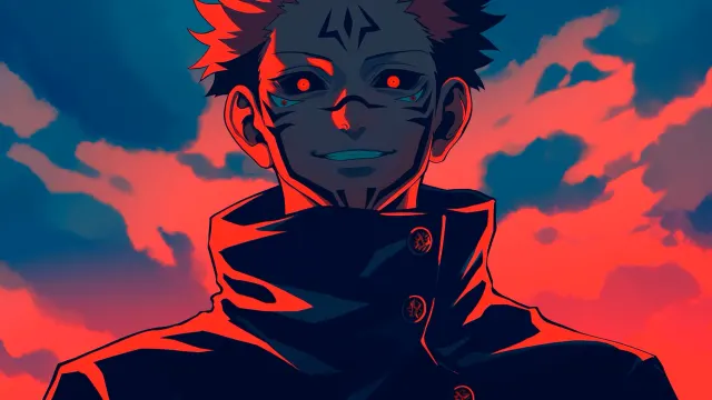 Jujutsu Kaisen Ryomen Sukuna Evil Gaze Under A Red Sky Gif wallpaper on Pixipics